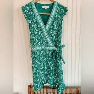 LOFT Green Floral Wrap Dress Size 4